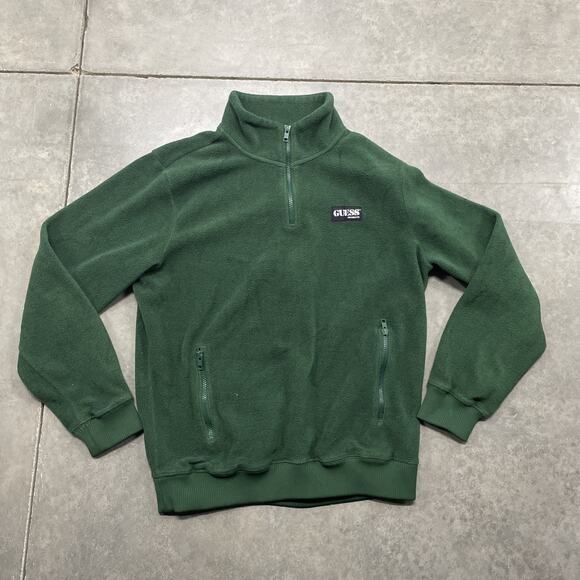 Guess Polar Fleece Jacket Forrest Green Sz M 1/4 Zip Pullover Sweatshirt - Picture 1 of 6